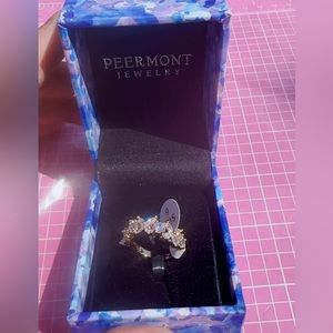 Peermont jewelry gold tone diamond paved floral butterfly ring size 6 new in box